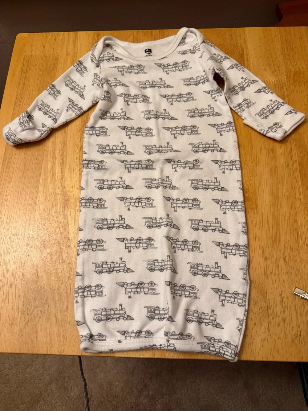 Infant White Train-Print Sleep Gown - Soft Cotton Pajamas 0-6 mo
